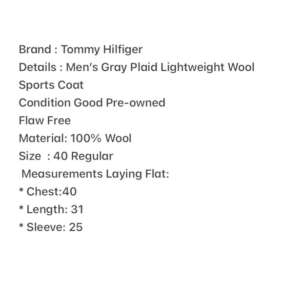 Tommy Hilfiger Mens Gray Plaid 100% Wool Blazer Sport Coat 40R Two Button - Picture 6 of 6